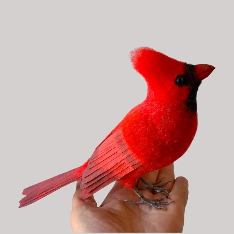 🎈Festigadget Eco-Friendly Needle Felted Bird Collection – Handmade Wool Songbirds (Wren/Chickadee/Bluebird/Magpie/Robin/Cardinal) – Sustainable Wildlife Decor 🐦✨
