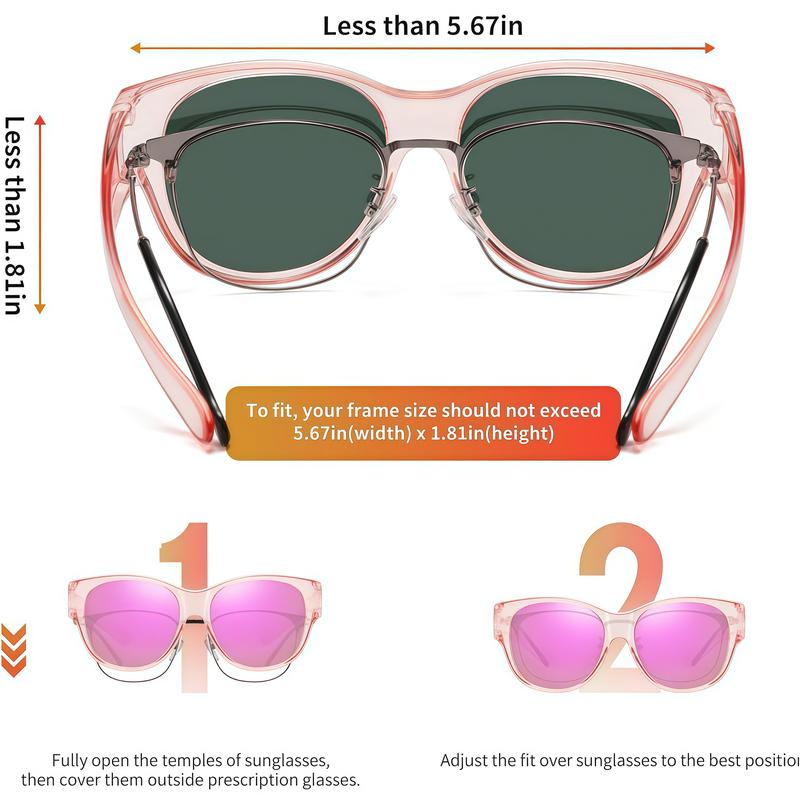EUNOIALENS Fit-Over Prescription Sunglasses, Oversized Square Full-Rim Plastic Frames, UV400 Protection, Trendy Stylish Women's Unisex Fashion Accessory, Single Pair summerwins