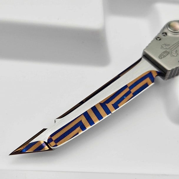 Marfione Custom Halo III Mini Star Grind Blued Mosaic Damascus Tanto w/ Stainless Steel Handle & Black Lip Pearl Inlays