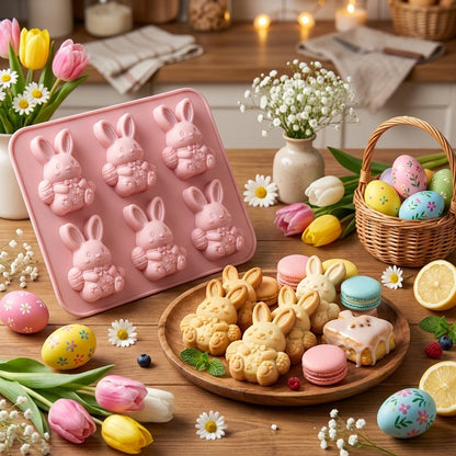 🐰 Cute Easter Bunny Silicone Mold – 6-Cavity 3D Ice Cube & Dessert Mold