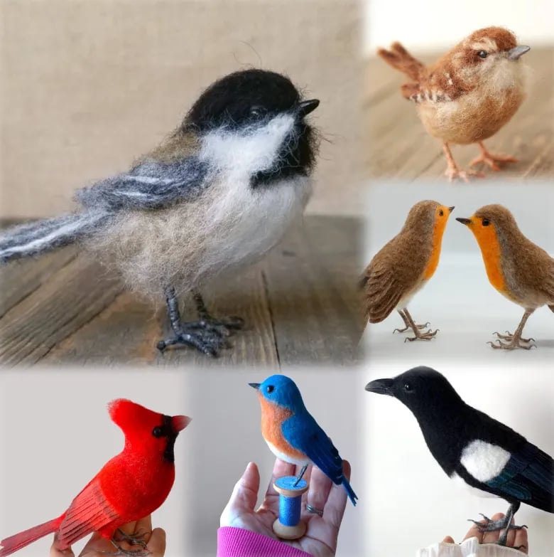 🎈Festigadget Eco-Friendly Needle Felted Bird Collection – Handmade Wool Songbirds (Wren/Chickadee/Bluebird/Magpie/Robin/Cardinal) – Sustainable Wildlife Decor 🐦✨