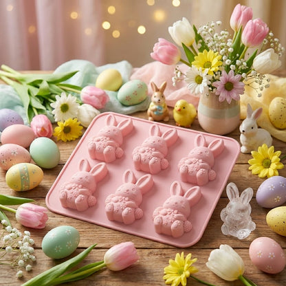 🐰 Cute Easter Bunny Silicone Mold – 6-Cavity 3D Ice Cube & Dessert Mold