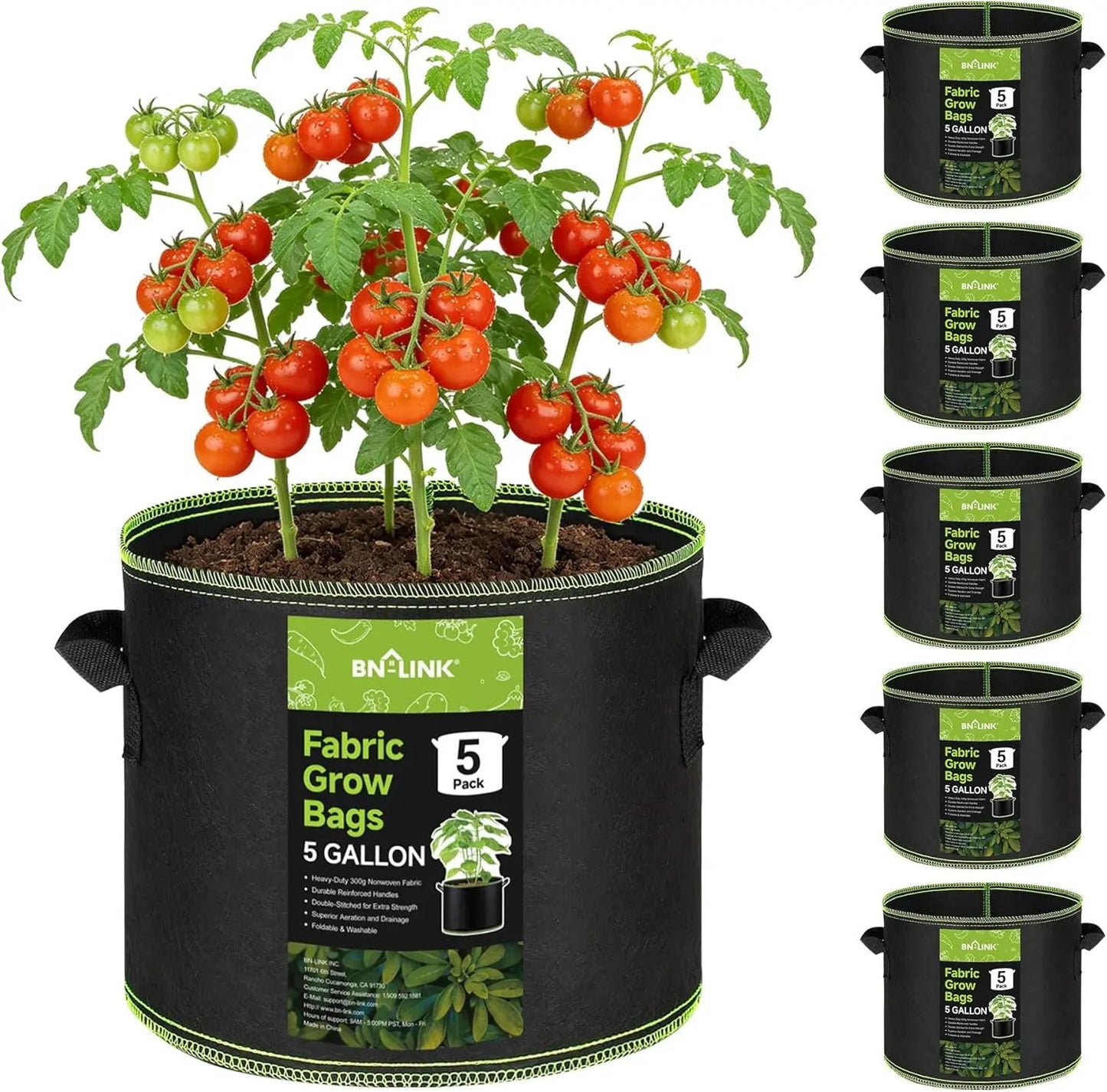 5-Pack 10 Gallon Grow Bags