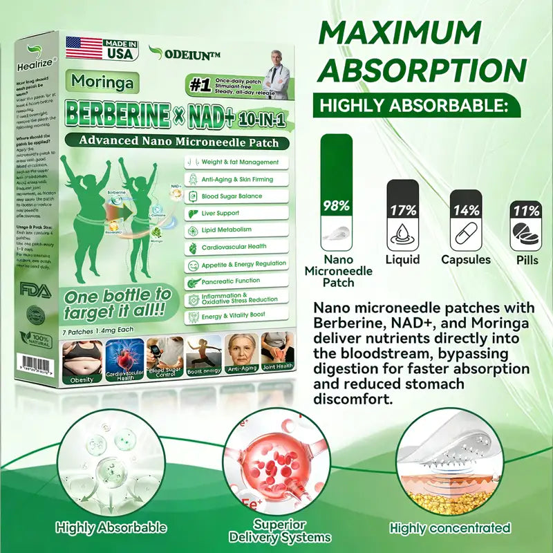 🇺🇸 𝐎𝐟𝐟𝐢𝐜𝐢𝐚𝐥 𝐔𝐒 𝐒𝐭𝐨𝐫𝐞 | 🧑‍⚕️🩺 ODEIUN™ Moringa · Berberine × NAD+ 𝟏𝟎-𝐢𝐧-𝟏 𝐀𝐝𝐯𝐚𝐧𝐜𝐞𝐝 𝐍𝐚𝐧𝐨 𝐌𝐢𝐜𝐫𝐨𝐧𝐞𝐞𝐝𝐥𝐞 𝐏𝐚𝐭𝐜𝐡 — 𝐎𝐧𝐜𝐞 𝐃𝐚𝐢𝐥𝐲, 𝐕𝐢𝐬𝐢𝐛𝐥𝐞 𝐑𝐞𝐬𝐮𝐥𝐭𝐬 𝐢𝐧 𝟕 𝐃𝐚𝐲𝐬
