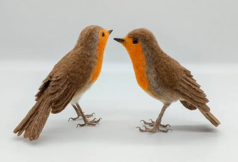 🎈Festigadget Eco-Friendly Needle Felted Bird Collection – Handmade Wool Songbirds (Wren/Chickadee/Bluebird/Magpie/Robin/Cardinal) – Sustainable Wildlife Decor 🐦✨