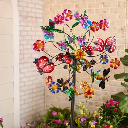 ☀️🌀Temp-tations Outdoors Solar Wind Spinners with Decorative Flowers🌸(Includes bracket)