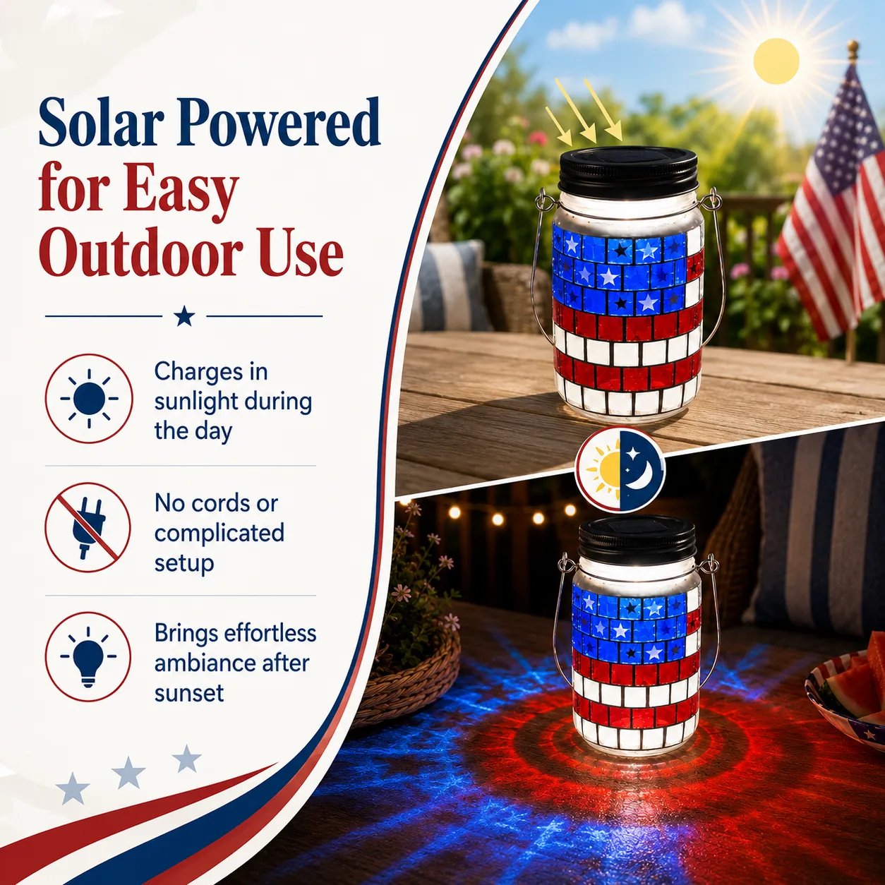 🔥Limited Edition, Only 100 Sets Left! - 4th of July Solar Patriotic Mason Jar Lantern