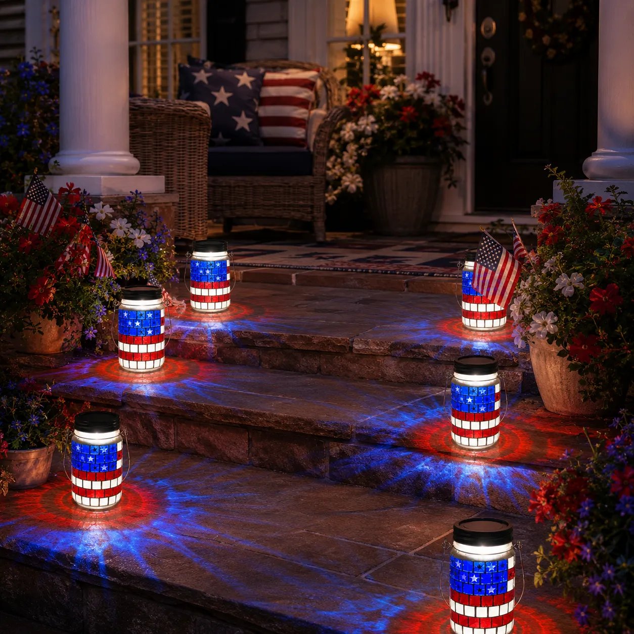 🔥Limited Edition, Only 100 Sets Left! - 4th of July Solar Patriotic Mason Jar Lantern