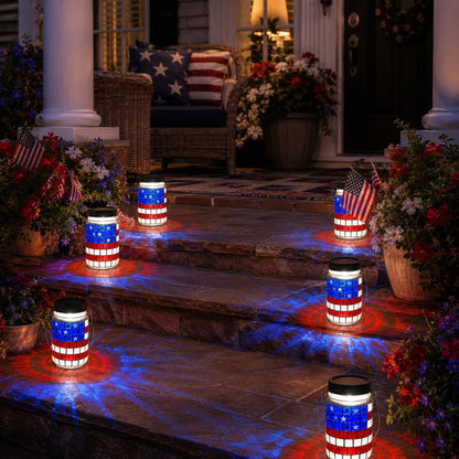 🔥Limited Edition, Only 100 Sets Left! - 4th of July Solar Patriotic Mason Jar Lantern
