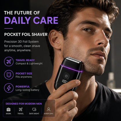 Electric Foil Shavers for Men, Self-Clean Mini Electric Razor with 3D Floating Blade, 2-Way Magnetic Cap Travel Shaver, USB-C Fast Charge, Waterproof Wet/Dry for Face Beard Neck, Model FK-712B