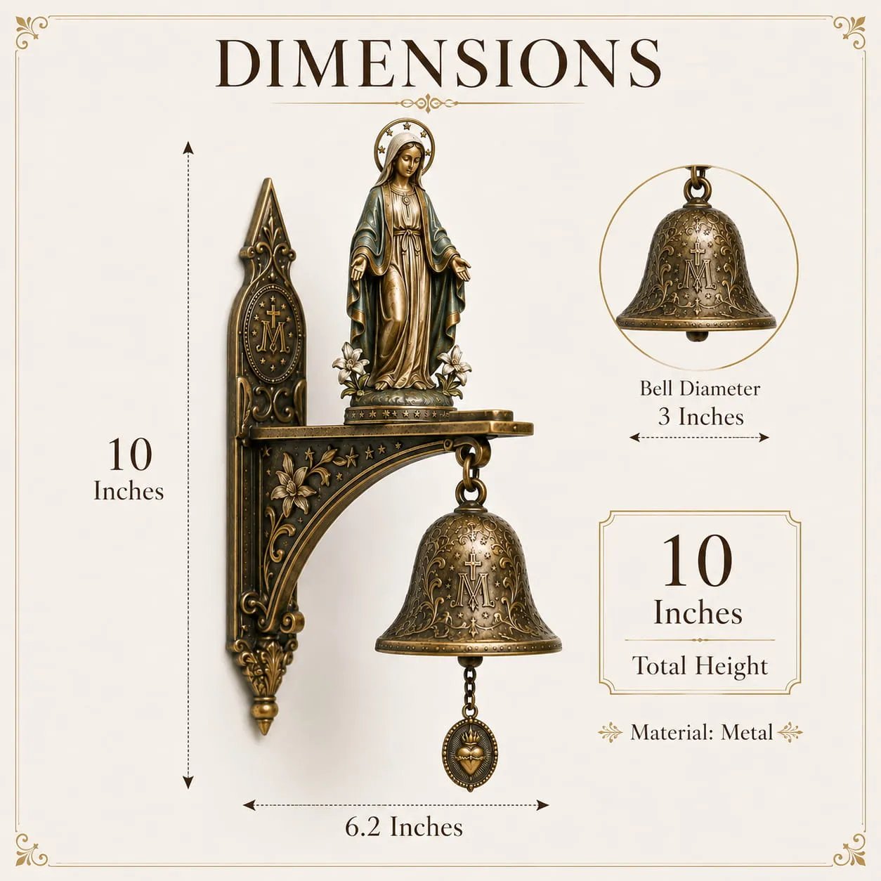 🙏 Our Lady of Grace Bronze Miraculous Medal Wall Bell | Catholic Religious Home & Garden Decor✨