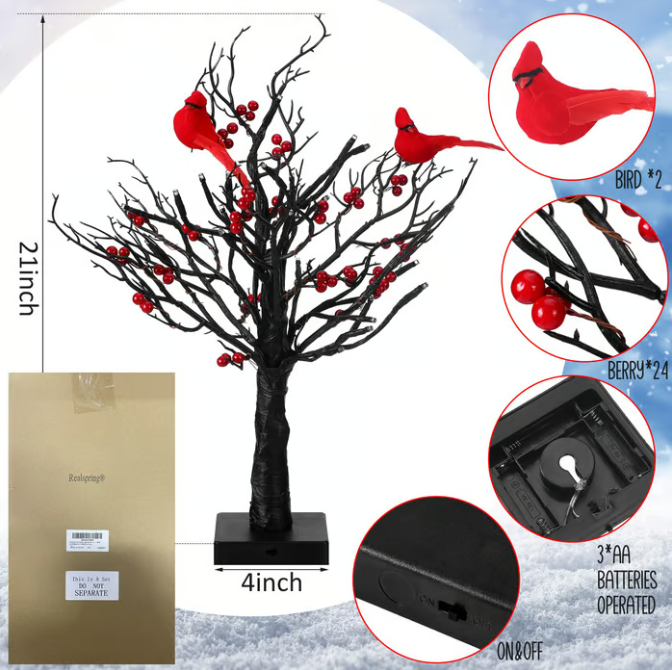 🎄Christmas Lighted Mini LED Tree With Red Berries