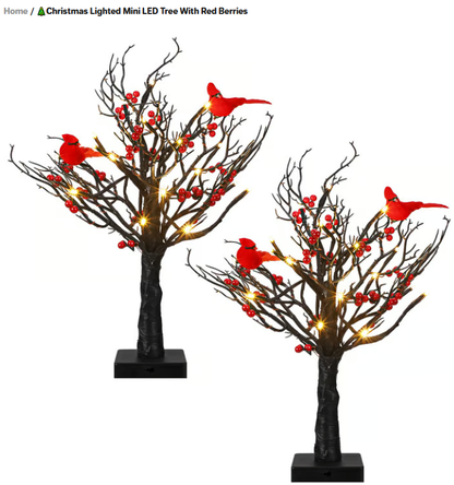 🎄Christmas Lighted Mini LED Tree With Red Berries