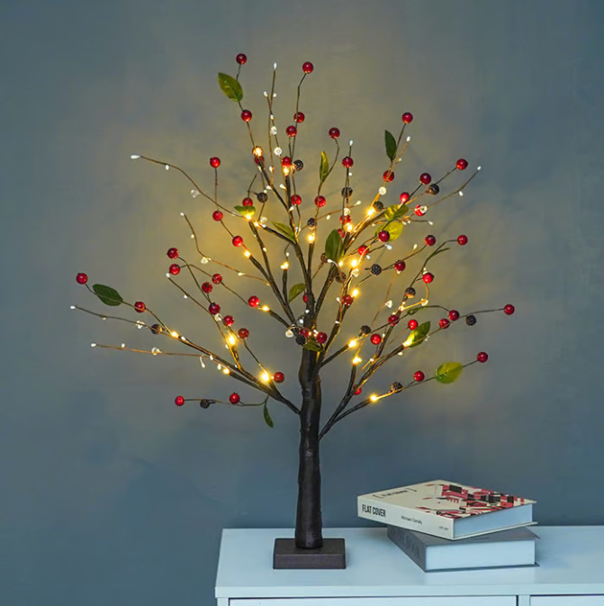 🎄Christmas Lighted Mini LED Tree With Red Berries