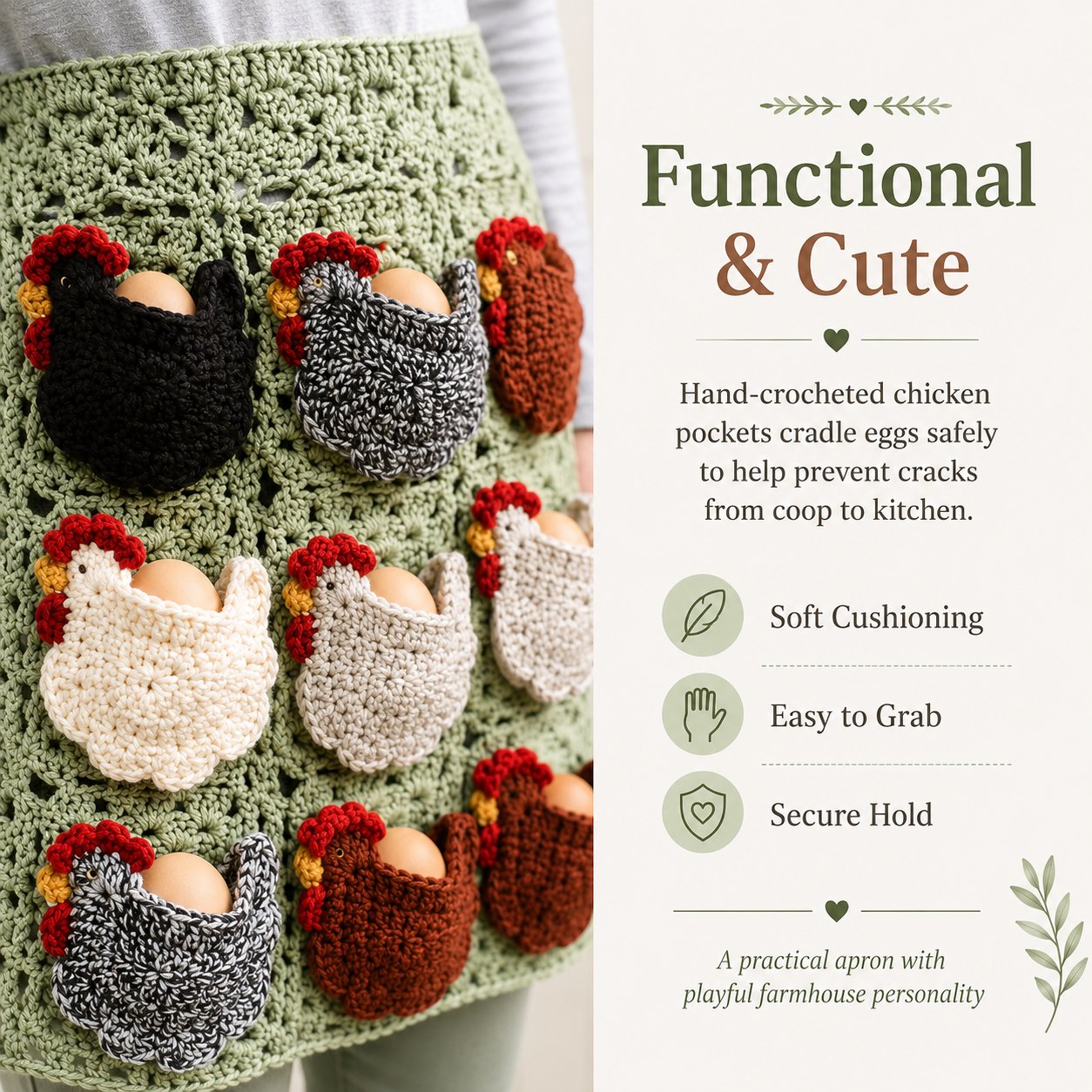 🐔Handmade Crochet Chicken Egg Collecting Apron🥚🎁Buy 2 FREE SHIPPING