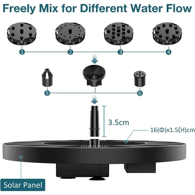 Solar Bath Fountain with 6 Nozzle