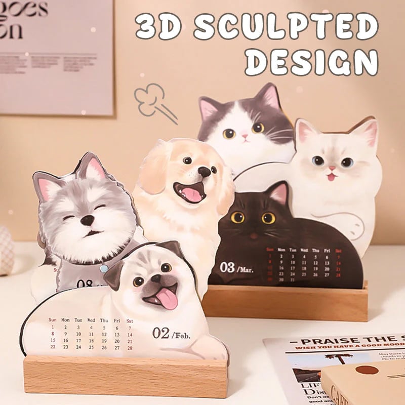 Mini Desk Calendar 2026 Cute Dog & Cat Monthly Planner