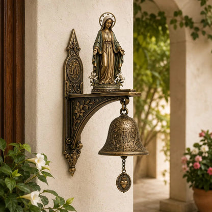 🙏 Our Lady of Grace Bronze Miraculous Medal Wall Bell | Catholic Religious Home & Garden Decor✨