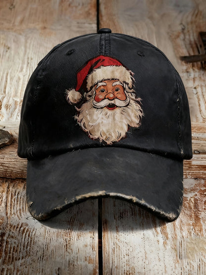 🎅 Vintage Santa Distressed Baseball Cap – Black Holiday Edition