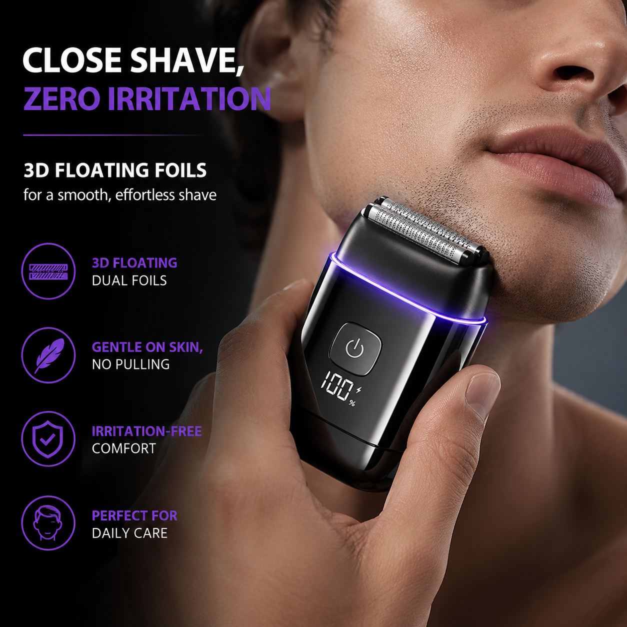 Electric Foil Shavers for Men, Self-Clean Mini Electric Razor with 3D Floating Blade, 2-Way Magnetic Cap Travel Shaver, USB-C Fast Charge, Waterproof Wet/Dry for Face Beard Neck, Model FK-712B