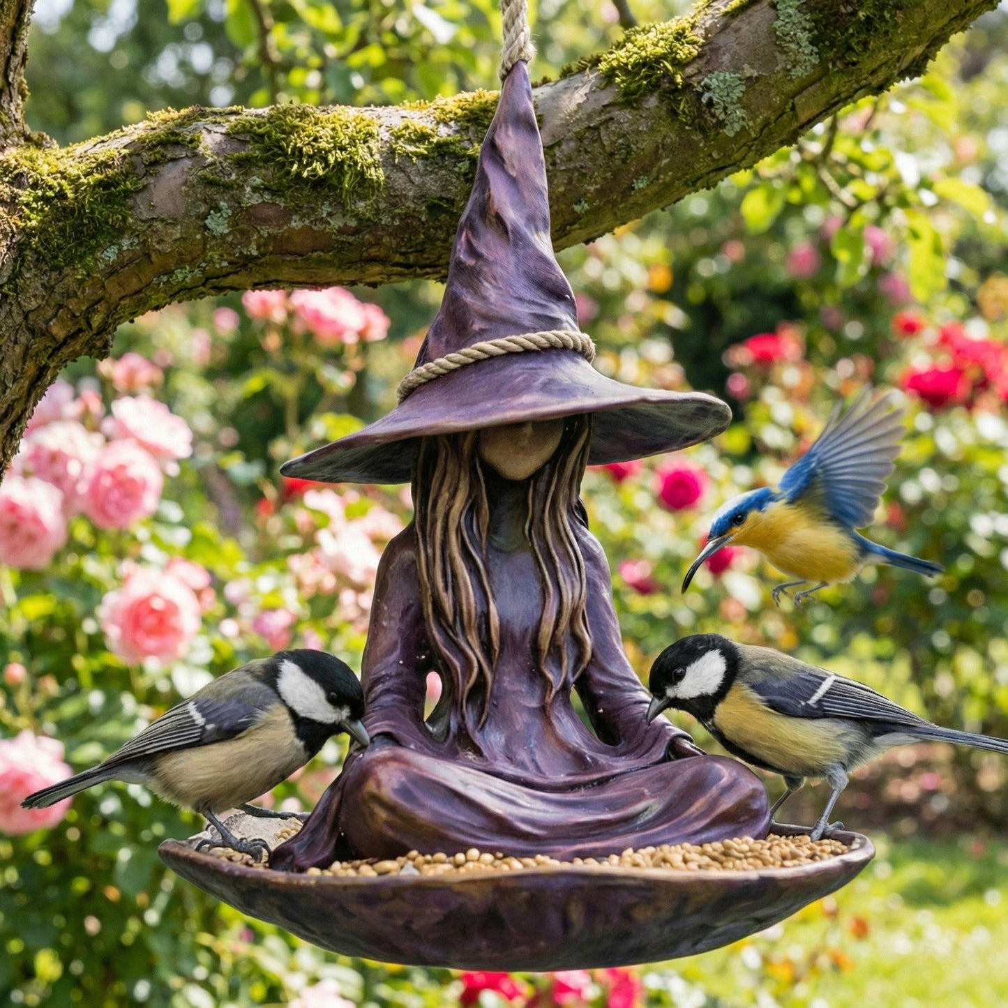 Meditating Witch Garden Bird Feeder