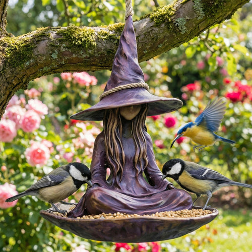 Meditating Witch Garden Bird Feeder