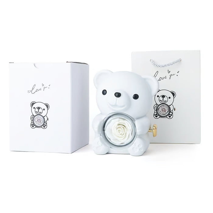 🧸 Teddy Bear with Real Preserved Rose & Necklace 🌹💝