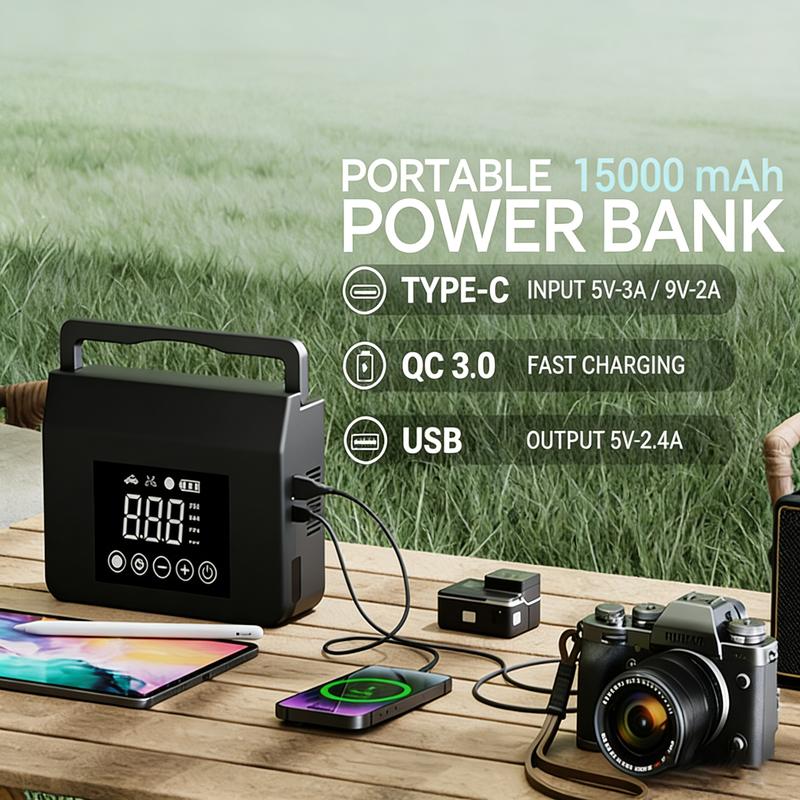 【Hieha】Spring Outing Portable Car Jump Starter, 4000A Car Battery Jump Starter with 150PSI Tire Inflator, 12V Car Battery Jump Starter, 15000mAh Power Bank, with LED Light，Mother's Day gift