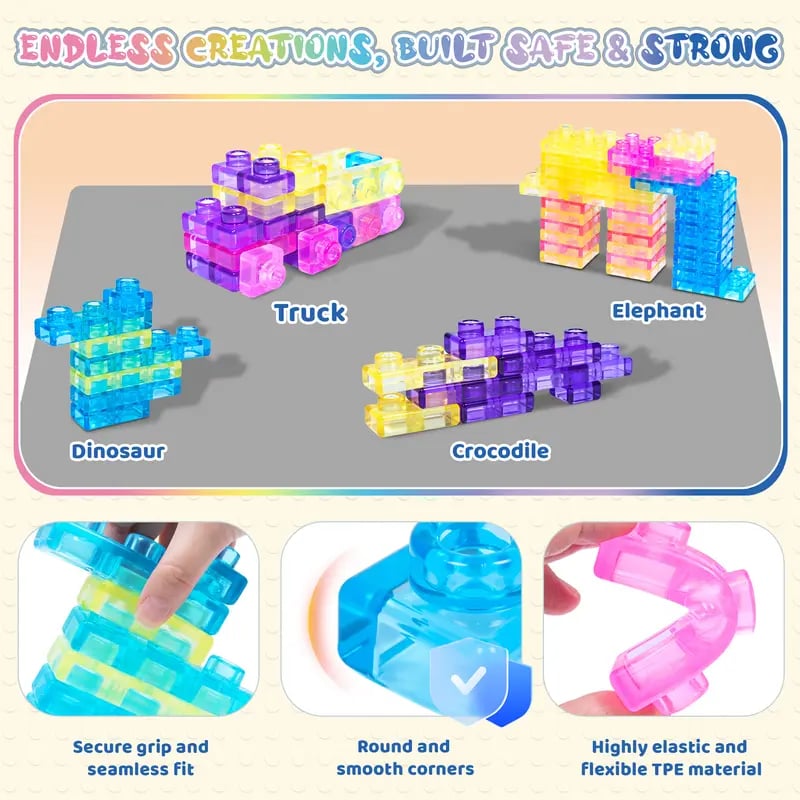 🧩GUMMY BLOC: 40-Piece Montessori Sensory Building Soft Blocks (BPA-Free & Non-Toxic Soft Silicone)