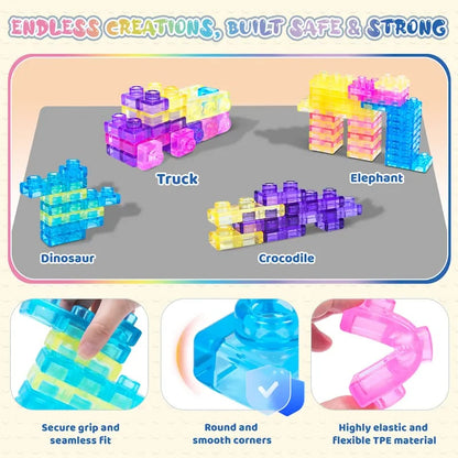🧩GUMMY BLOC: 40-Piece Montessori Sensory Building Soft Blocks (BPA-Free & Non-Toxic Soft Silicone)