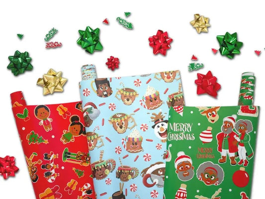 🔥LAST DAY 50% OFF - 🎅🏾Black Santa Christmas Gift Wrap Multipack - Set of 3 Rolls
