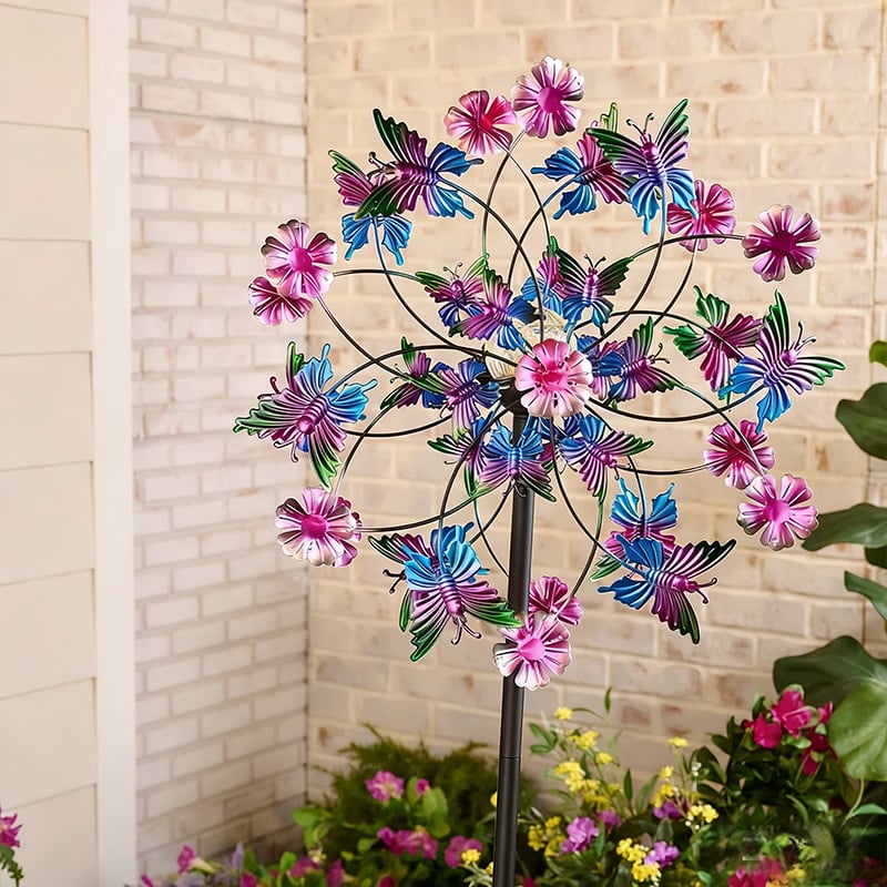 ☀️🌀Temp-tations Outdoors Solar Wind Spinners with Decorative Flowers🌸(Includes bracket)
