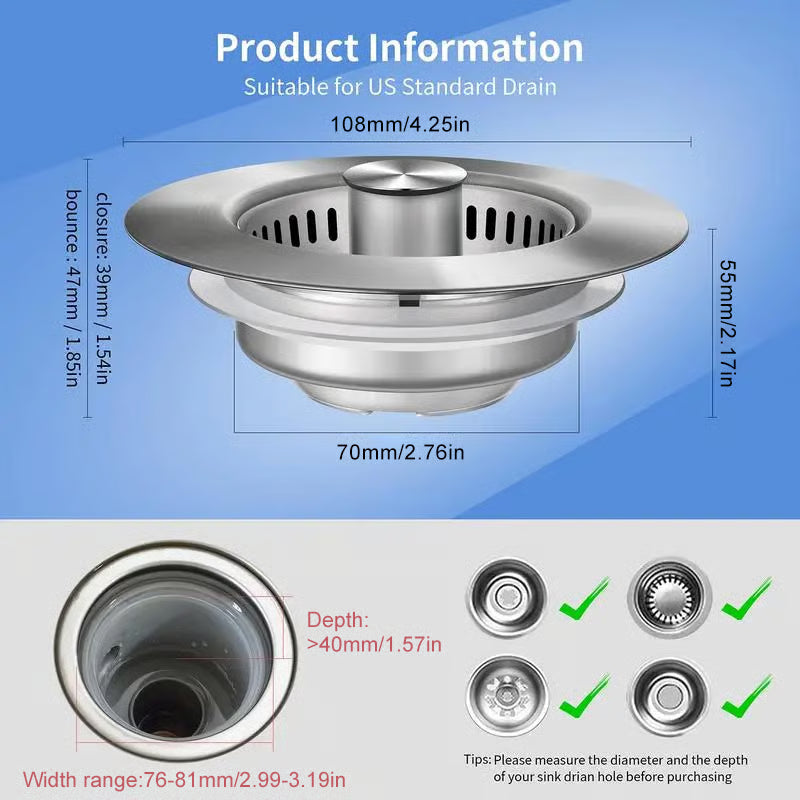 🔥LAST DAY 49% OFF-Upgraded 3 in 1 Kitchen Sink Drain Strainer