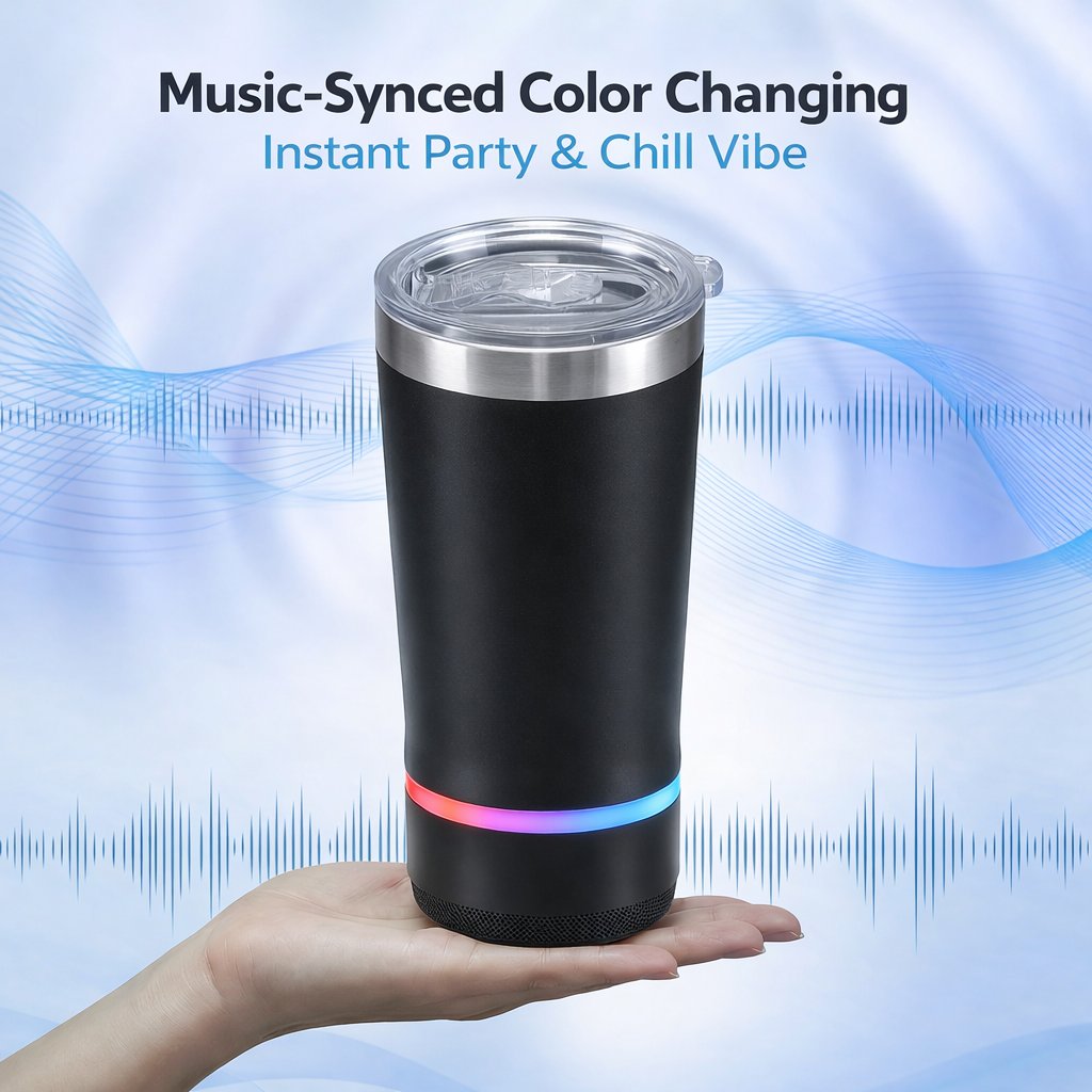 🎶20oz Bluetooth Speaker Insulated Mug🥇✨: Your Perfect Vibe for Sips & Sounds 🥳(🔓Detachable 2-Piece | RGB Lights & Temp Lock🥤)