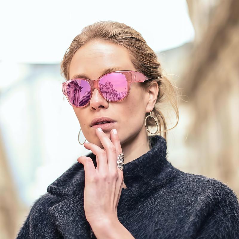 EUNOIALENS Fit-Over Prescription Sunglasses, Oversized Square Full-Rim Plastic Frames, UV400 Protection, Trendy Stylish Women's Unisex Fashion Accessory, Single Pair summerwins