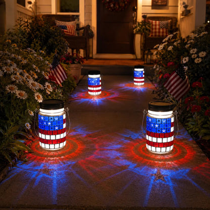🔥Limited Edition, Only 100 Sets Left! - 4th of July Solar Patriotic Mason Jar Lantern
