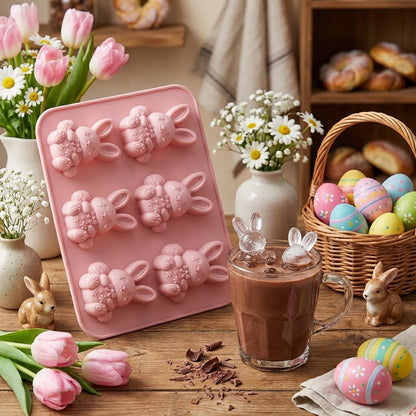 🐰 Cute Easter Bunny Silicone Mold – 6-Cavity 3D Ice Cube & Dessert Mold