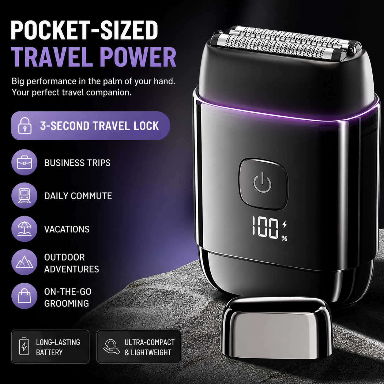 Electric Foil Shavers for Men, Self-Clean Mini Electric Razor with 3D Floating Blade, 2-Way Magnetic Cap Travel Shaver, USB-C Fast Charge, Waterproof Wet/Dry for Face Beard Neck, Model FK-712B
