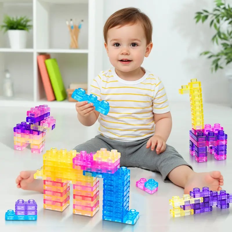 🧩GUMMY BLOC: 40-Piece Montessori Sensory Building Soft Blocks (BPA-Free & Non-Toxic Soft Silicone)