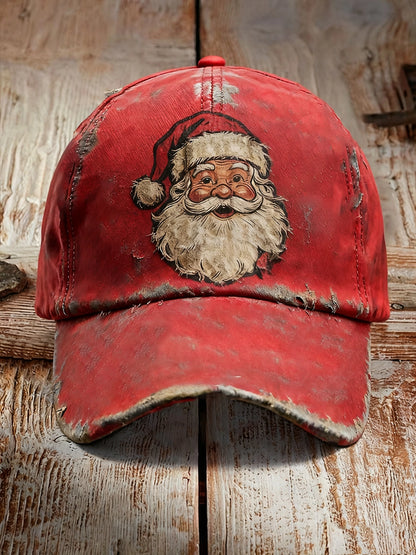 🎅 Vintage Santa Distressed Baseball Cap – Black Holiday Edition