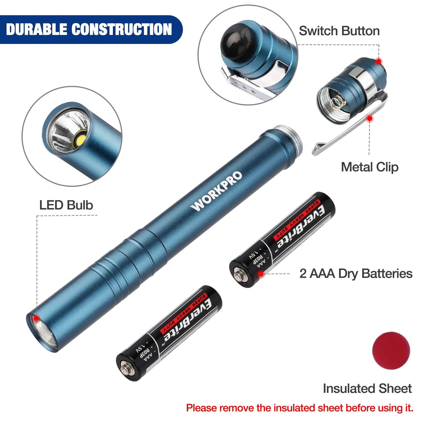 🛠️4-Pack WORKPRO LED Pen Light -Aluminum Pocket Pen Flashlight with Clip, Ultra Bright for Inspection, Emergency & Daily Use