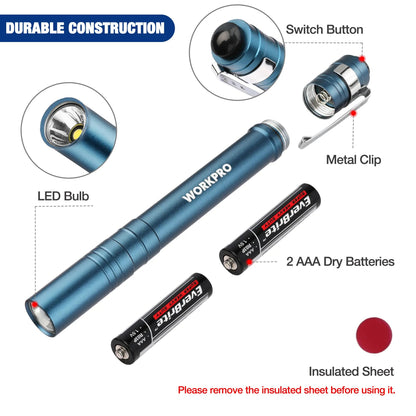 🛠️4-Pack WORKPRO LED Pen Light -Aluminum Pocket Pen Flashlight with Clip, Ultra Bright for Inspection, Emergency & Daily Use