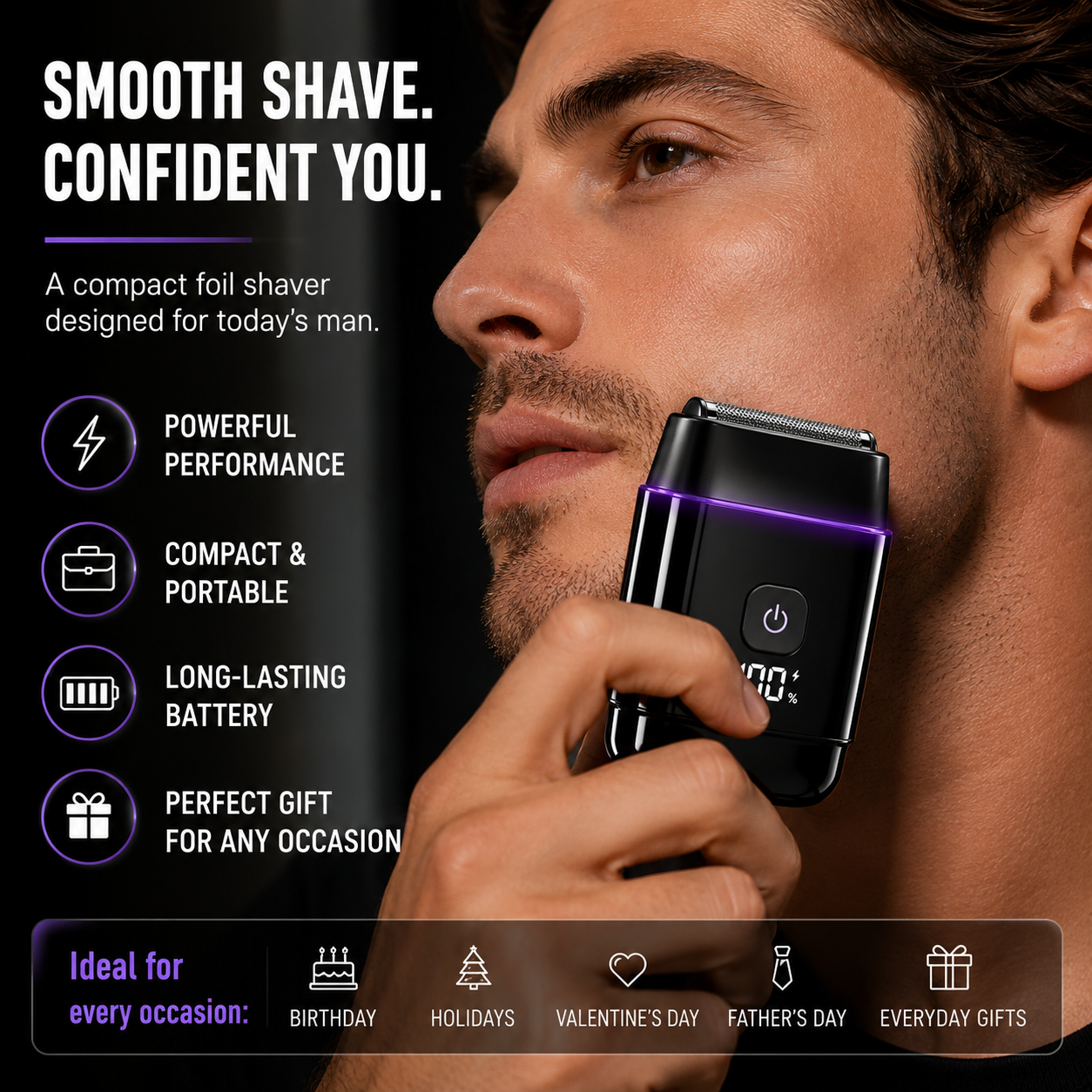 Electric Foil Shavers for Men, Self-Clean Mini Electric Razor with 3D Floating Blade, 2-Way Magnetic Cap Travel Shaver, USB-C Fast Charge, Waterproof Wet/Dry for Face Beard Neck, Model FK-712B