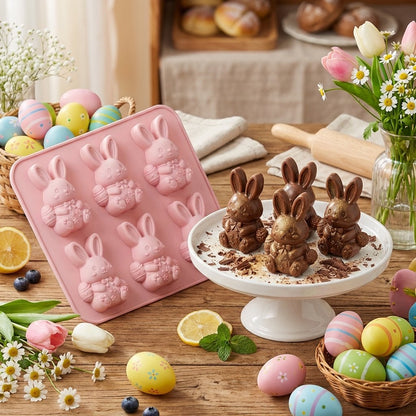 🐰 Cute Easter Bunny Silicone Mold – 6-Cavity 3D Ice Cube & Dessert Mold