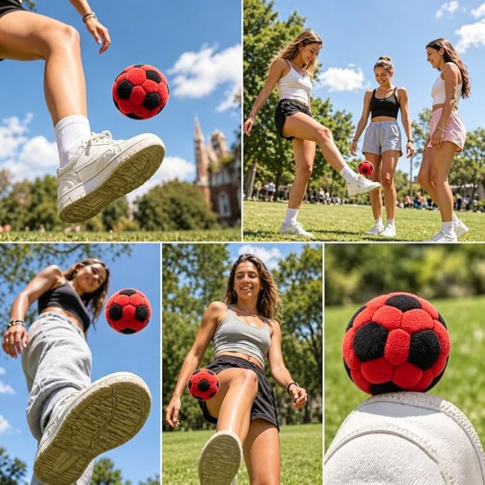 6 Pack Soccer Hackys Footbag Sacks - Soft Plush Footbags for Adults
