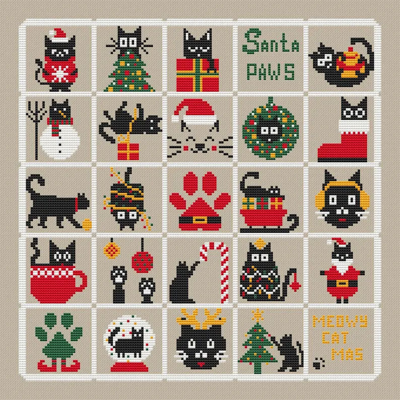 Funny Black Cats Christmas Countdown Cross Stitch Kit