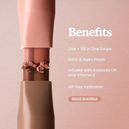 sacheu DoubleDown Lip Definer - 2-in-1 Lip Liner & Balm, Long-Lasting K-Beauty Lipstick with Satin Finish, Avocado Oil & Vitamin E