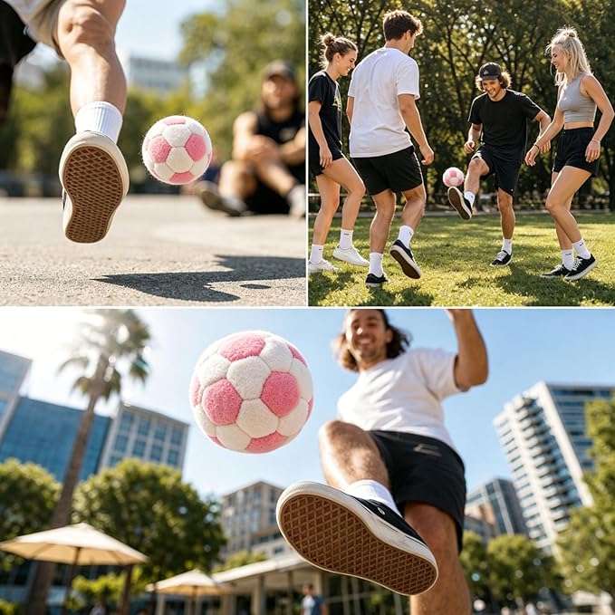 6 Pack Soccer Hackys Footbag Sacks - Soft Plush Footbags for Adults