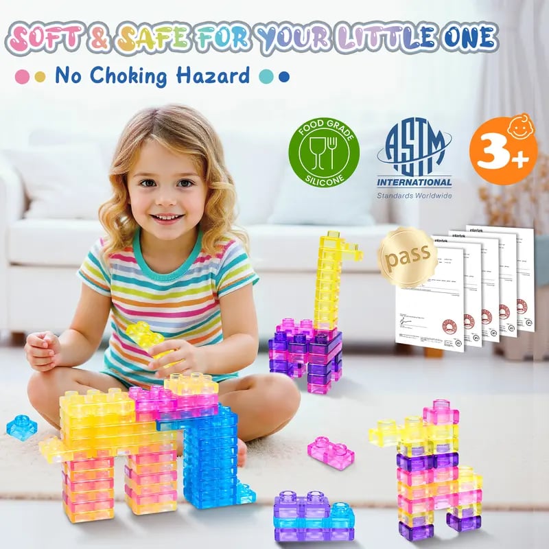 🧩GUMMY BLOC: 40-Piece Montessori Sensory Building Soft Blocks (BPA-Free & Non-Toxic Soft Silicone)