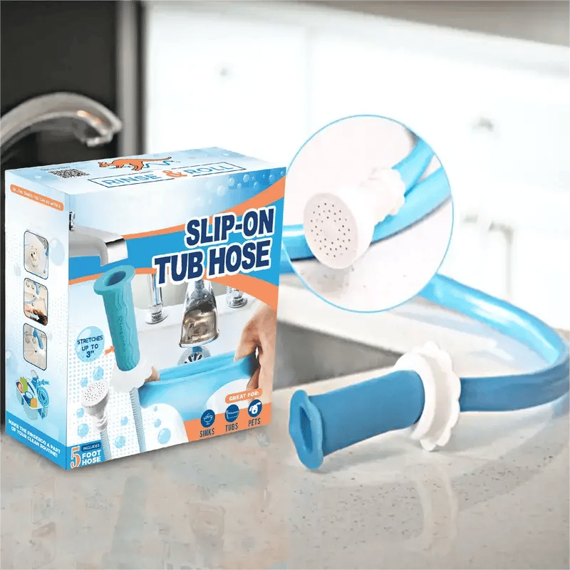 🚿 No-Tool Slip-On Tub Sprayer for Pet & Baby Bathing | 5 Ft Hose with 10" Strap